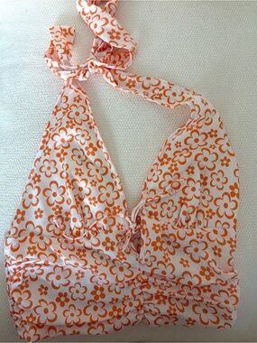 Cotton Candy LA Orange and White Floral Halter Top